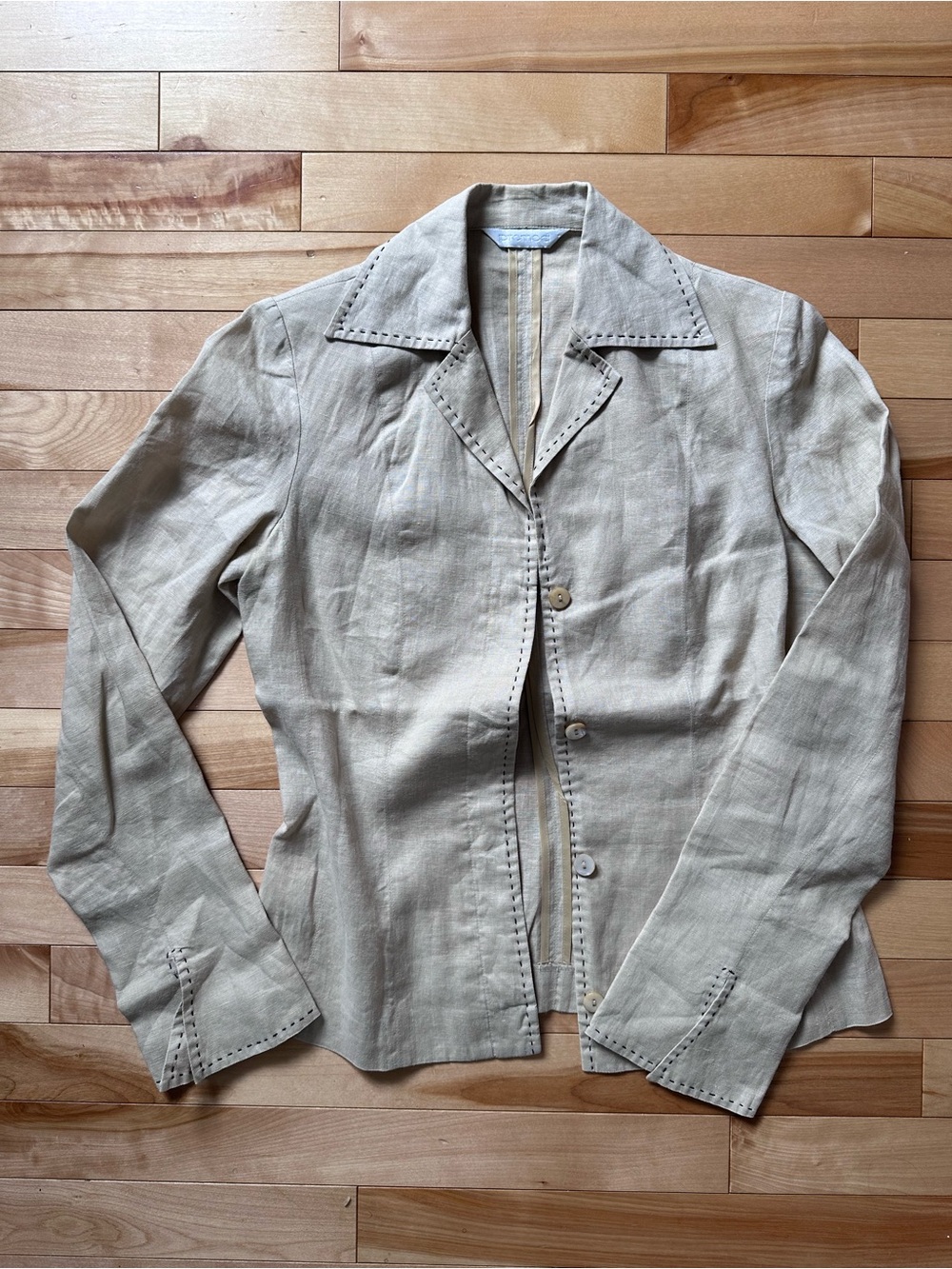Promod Light Beige Linen Tailored Blazer